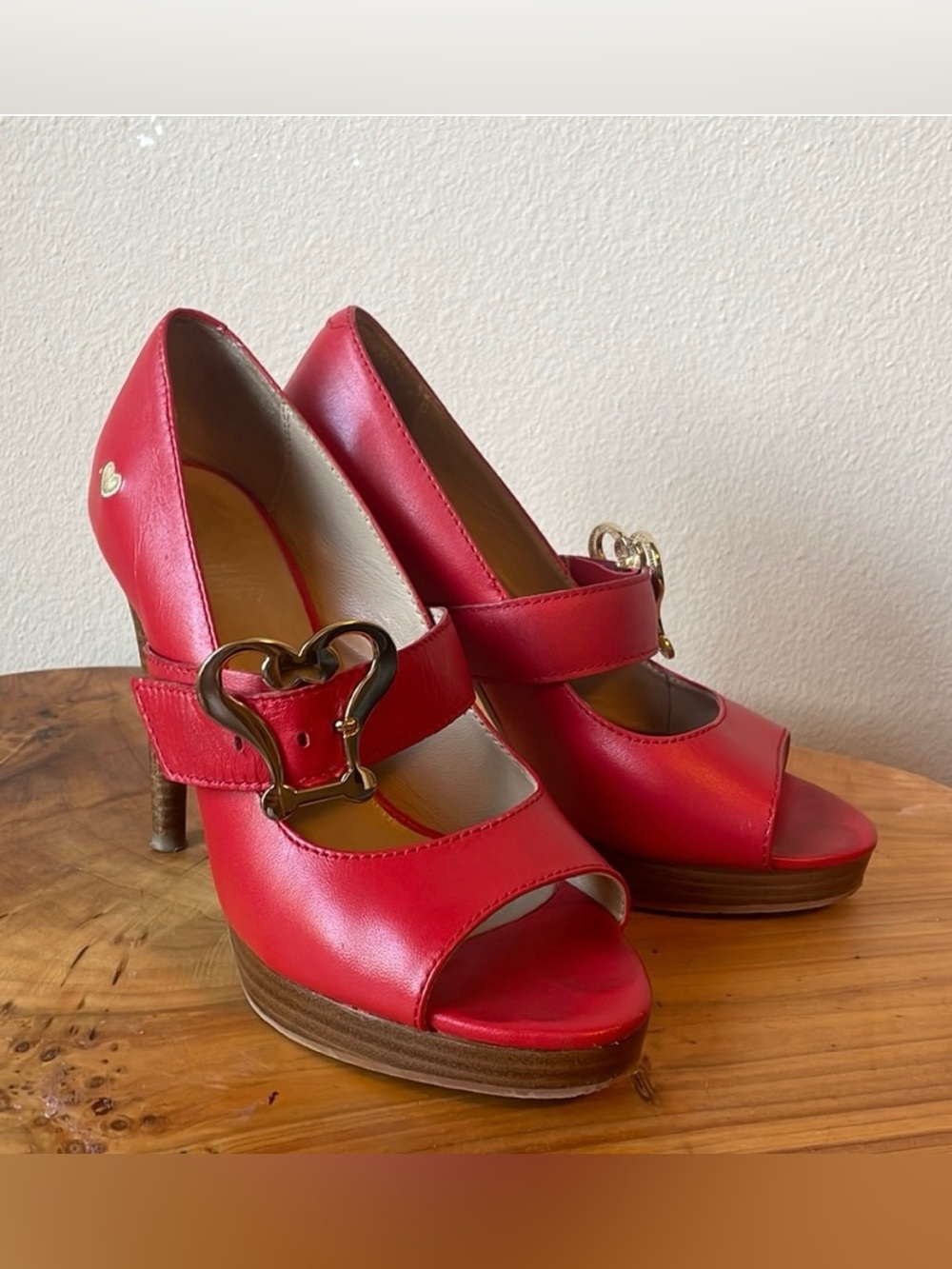 EUC- Love Moschino Red Leather Mary Jane Heels size 37